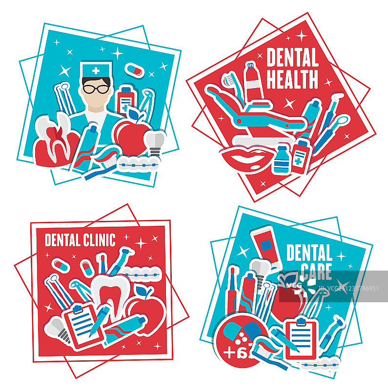牙科诊所和口腔卫生工具图标图片素材