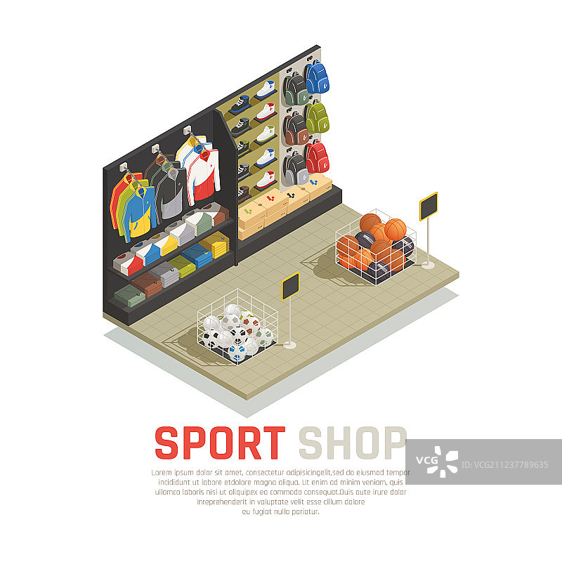 运动用品商店2.5D等距组合图片素材
