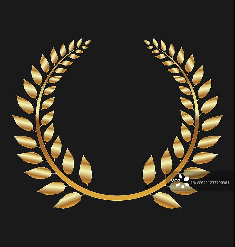 黑色背景上的金色月桂花环图片素材