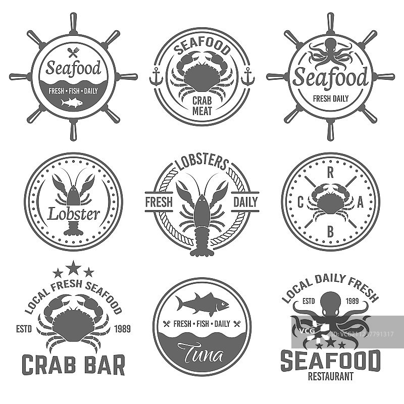 海鲜菜单标志或标签图片素材