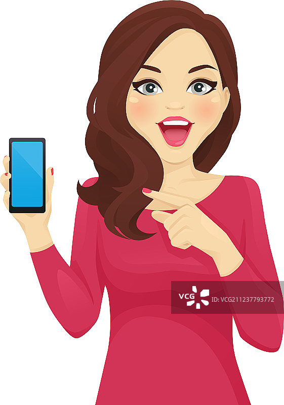 指着手机的惊讶女人图片素材