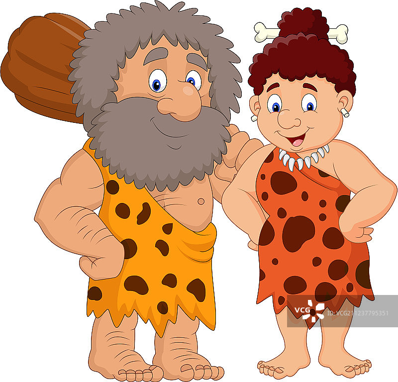 卡通史前穴居人情侣图片素材