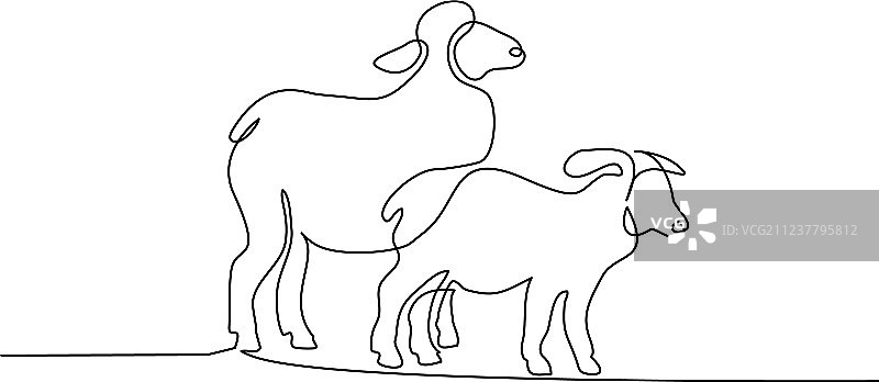 绵羊极简风格连续单线画图片素材