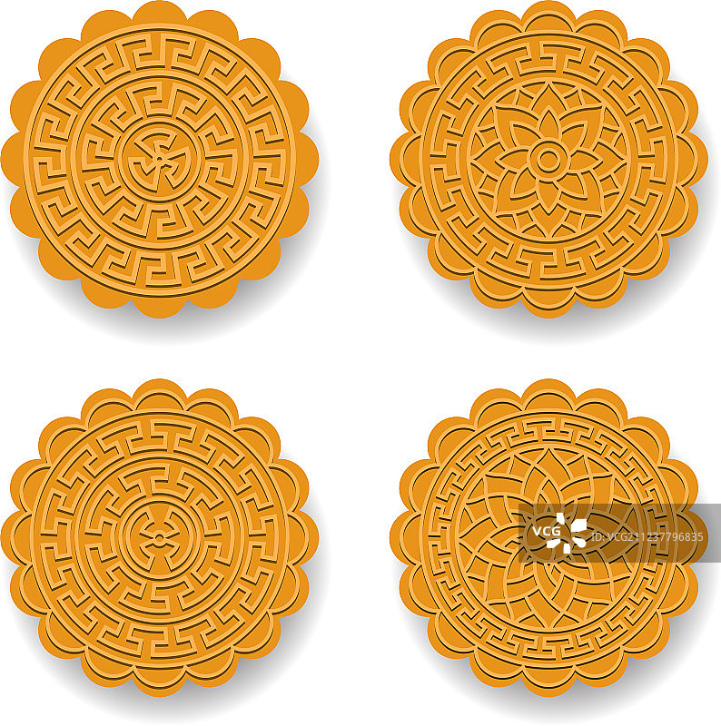 白色背景上的中式月饼顶视图图片素材