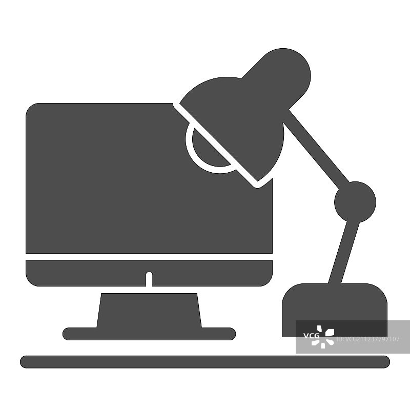 工作场所电脑和台灯图标图片素材