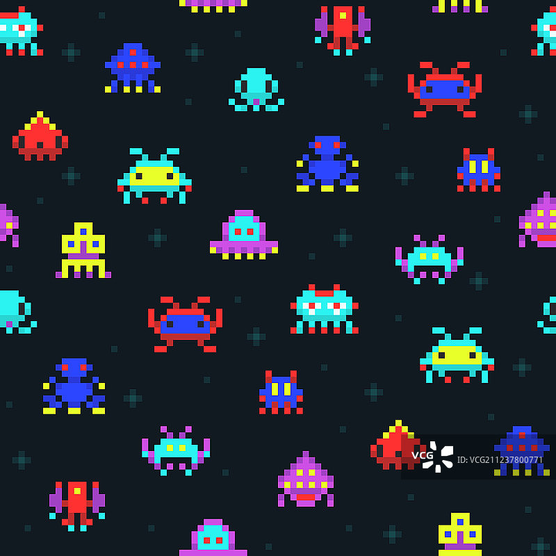 可爱的像素机器人太空侵略者复古游戏图片素材