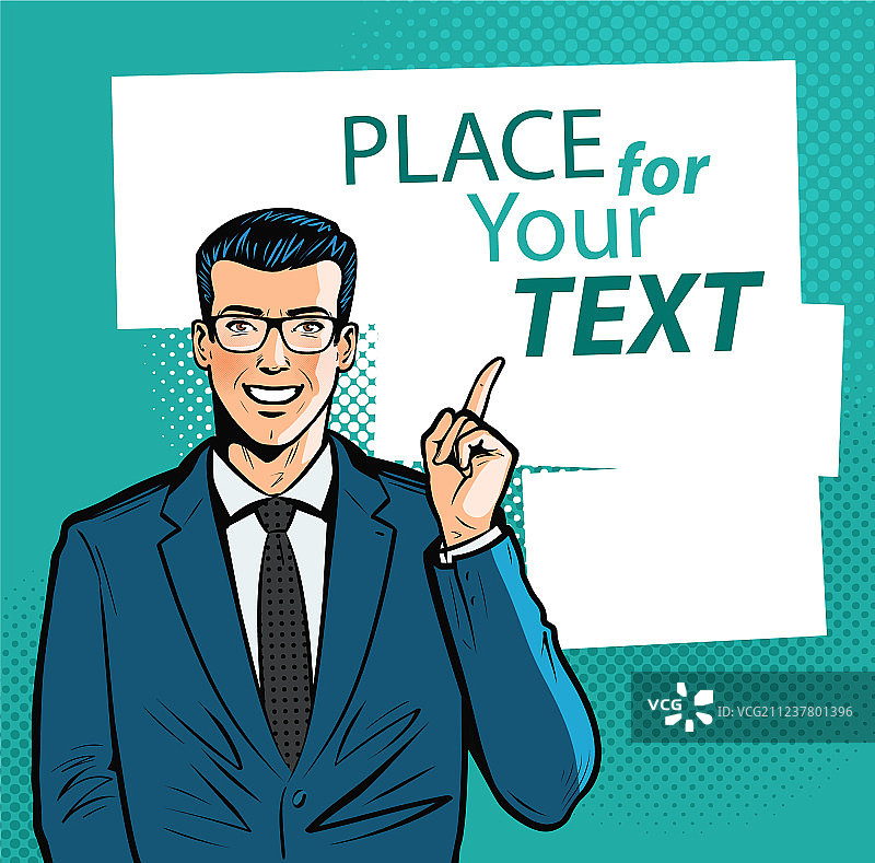 笑容满面的商人用食指指向图片素材