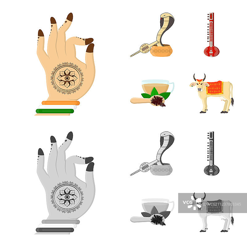 印度乡村单色卡通图标合集图片素材