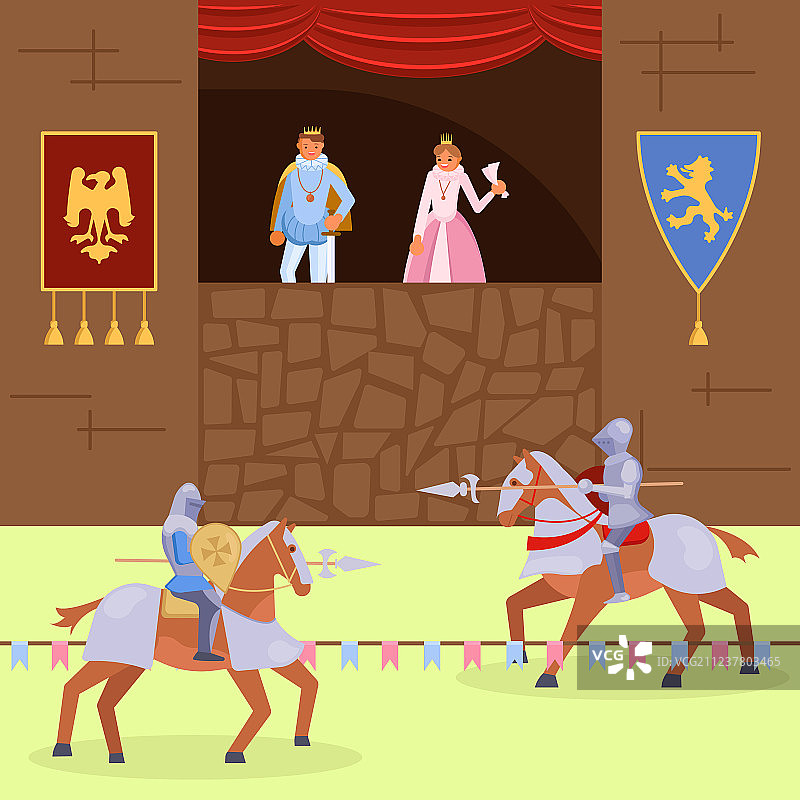 中世纪骑士比武扁平插画图片素材