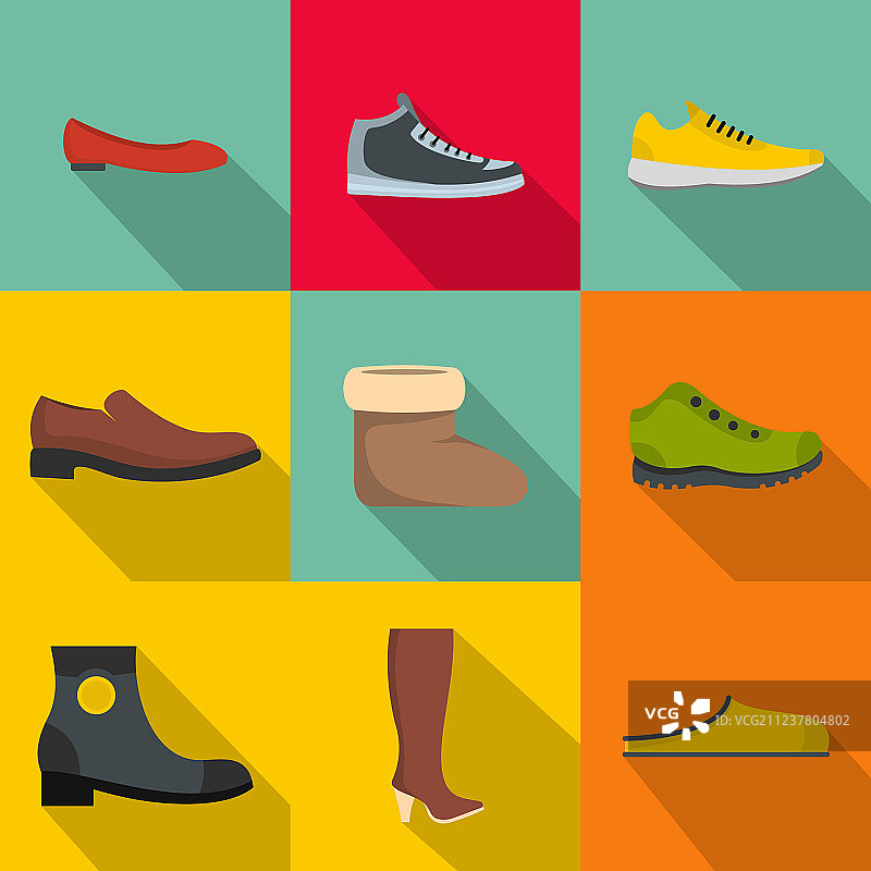 舒适鞋履扁平风格图标集图片素材