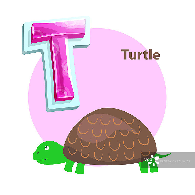 儿童卡通字母表之乌龟字母T图片素材