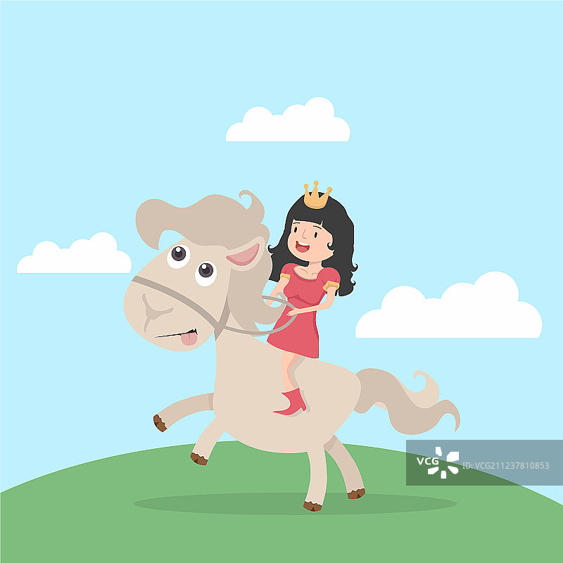 可爱的小公主骑在马上的卡通形象图片素材
