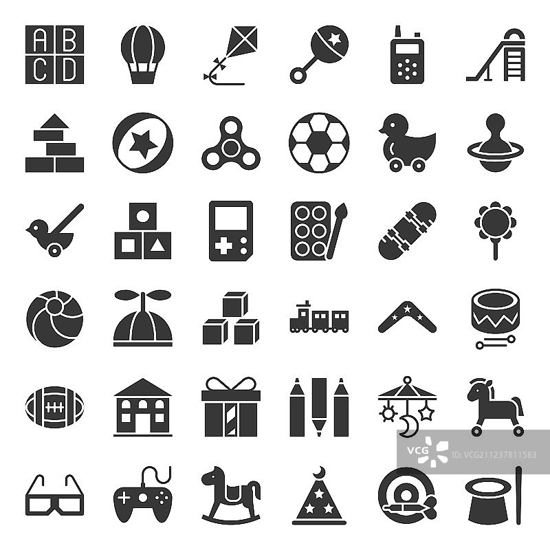儿童玩具，如球、摇马、积木等图片素材