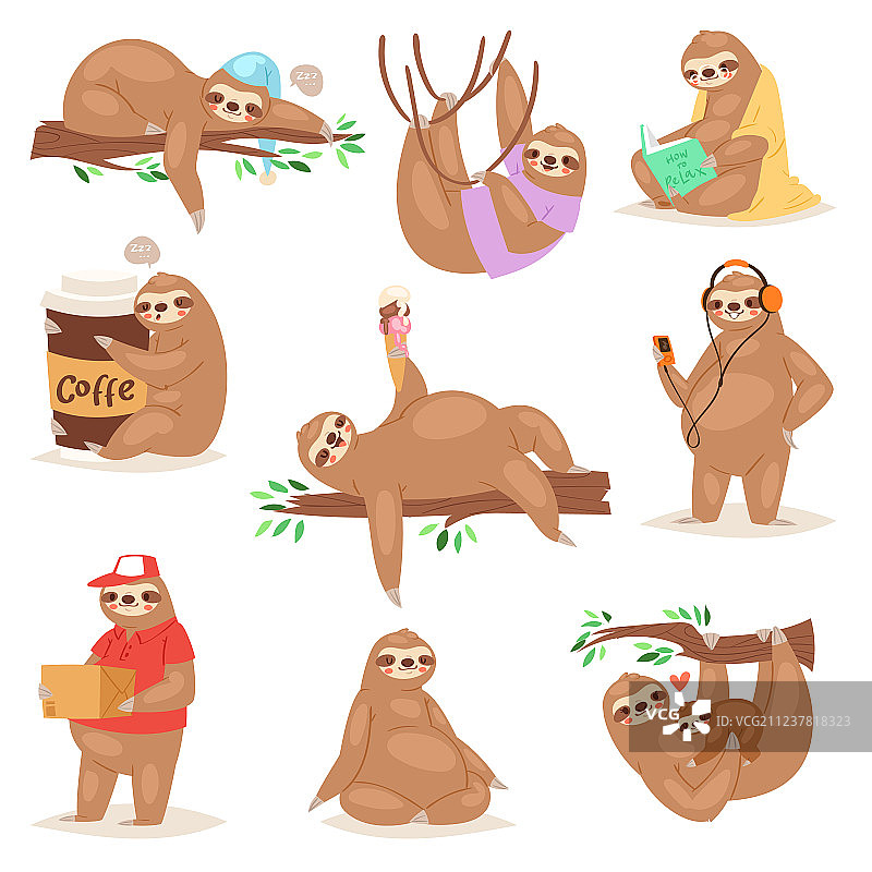 懒惰的树懒动物角色图片素材