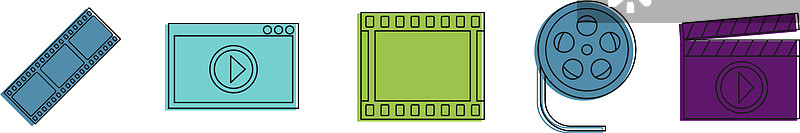 视频文件图标集彩色轮廓样式图片素材