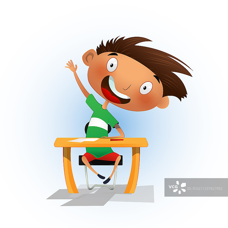 坐在桌子旁的聪明卡通男学生图片素材