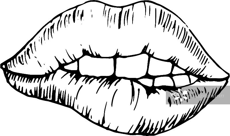 素描单色绘画咬唇图片素材