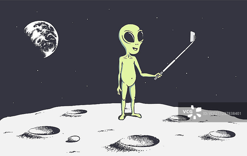 外星人在月球上自拍图片素材