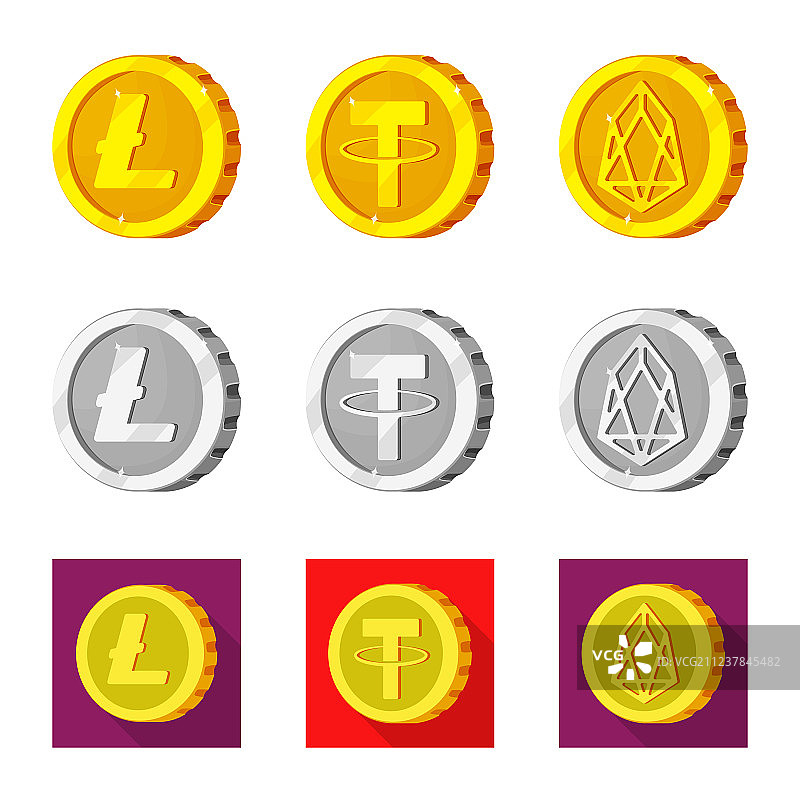 加密货币和硬币标志的独立对象图片素材