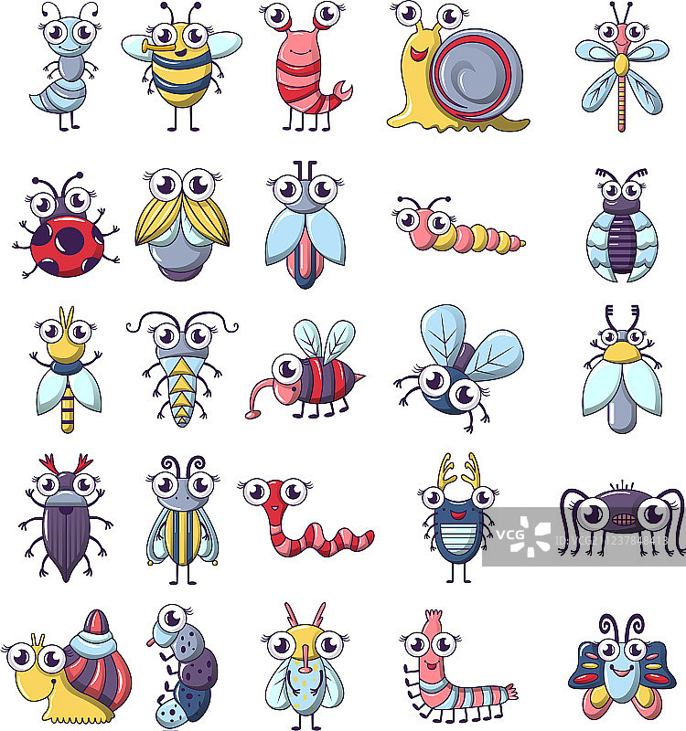卡通风格的有趣昆虫图标集图片素材