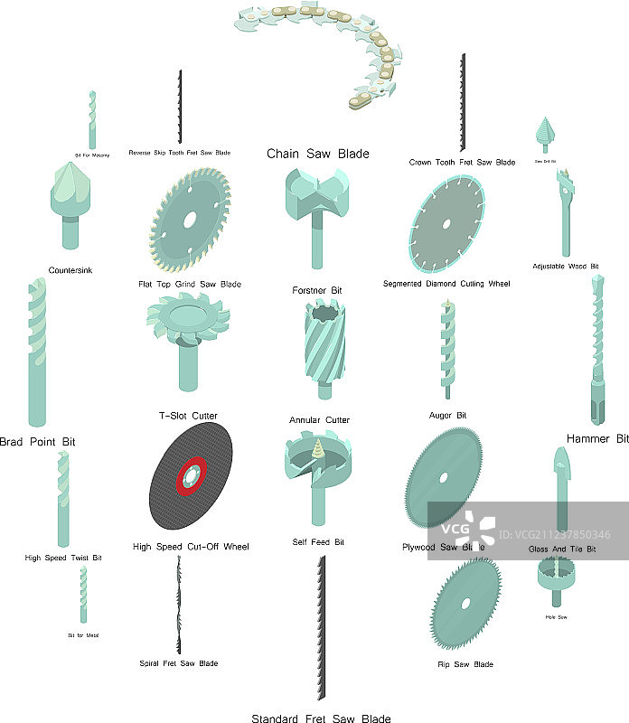 等距风格的钻头喷嘴图标集图片素材