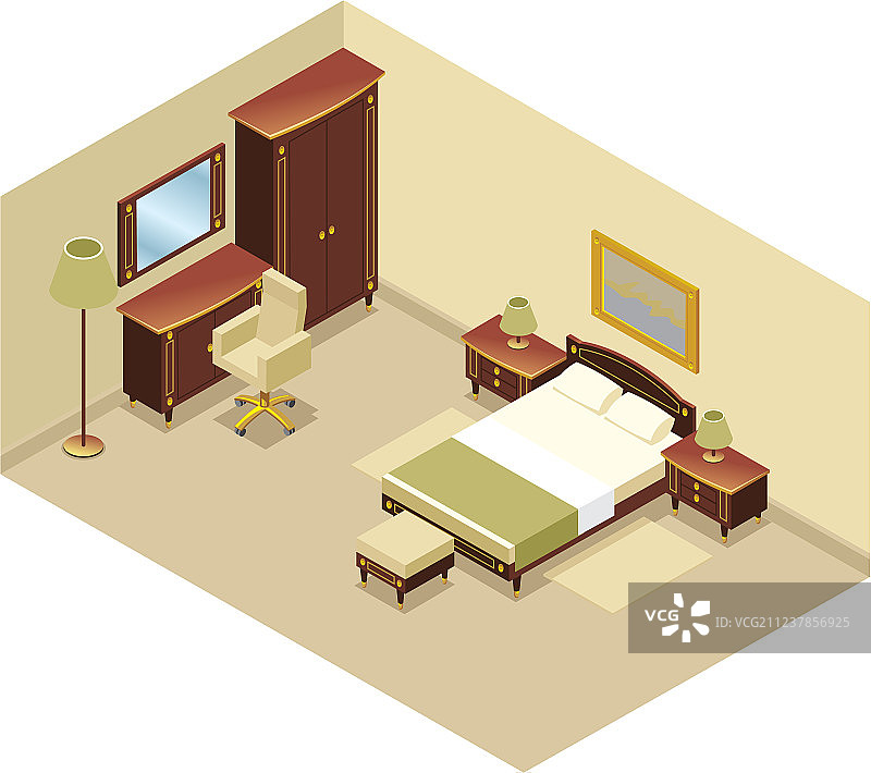 2.5D酒店房间内部概念图片素材