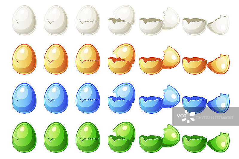 7步动画：不同颜色的鸡蛋破裂图片素材