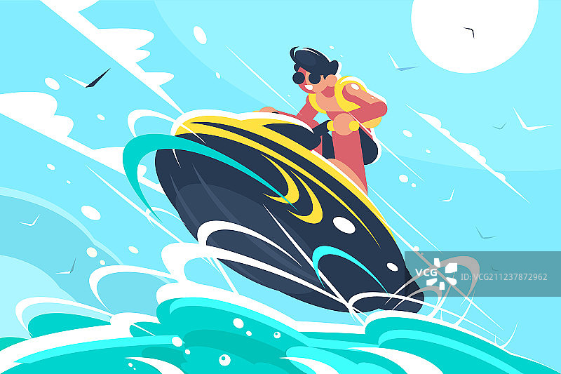 在海上骑水上摩托艇的男人图片素材