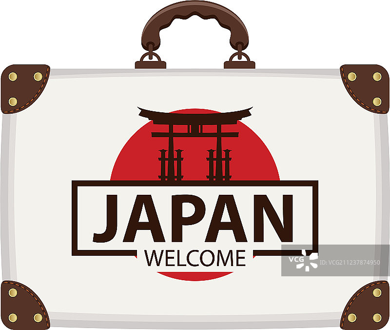 带有日本国旗和鸟居的旅行包图片素材