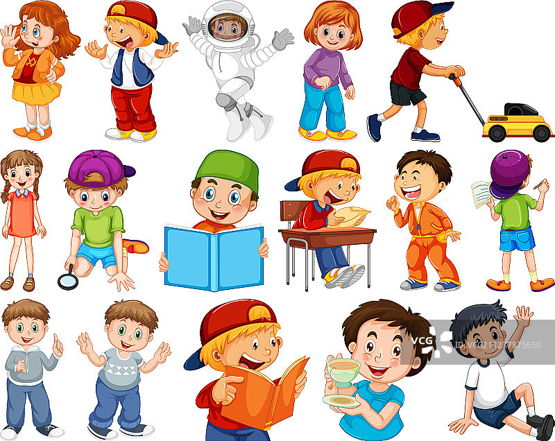 扮演各种角色的大群体儿童图片素材