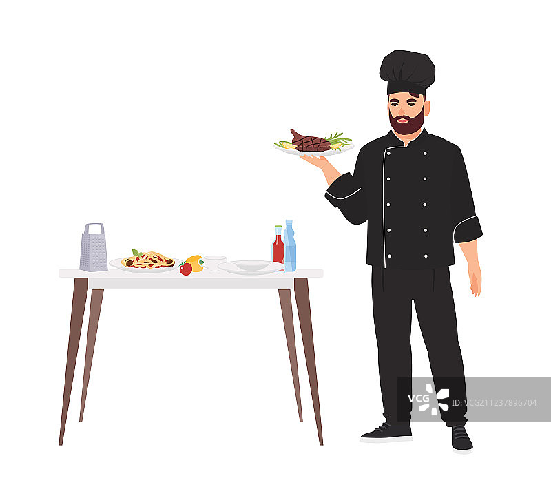 身穿制服的厨师端着盘子图片素材