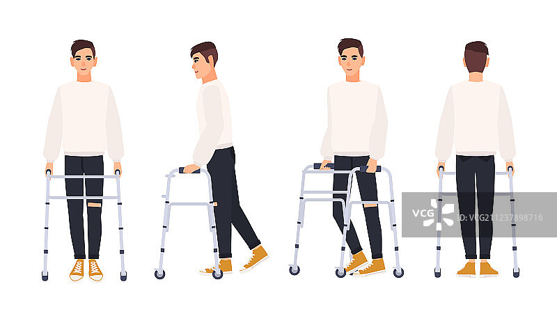 使用助行器的微笑青年图片素材
