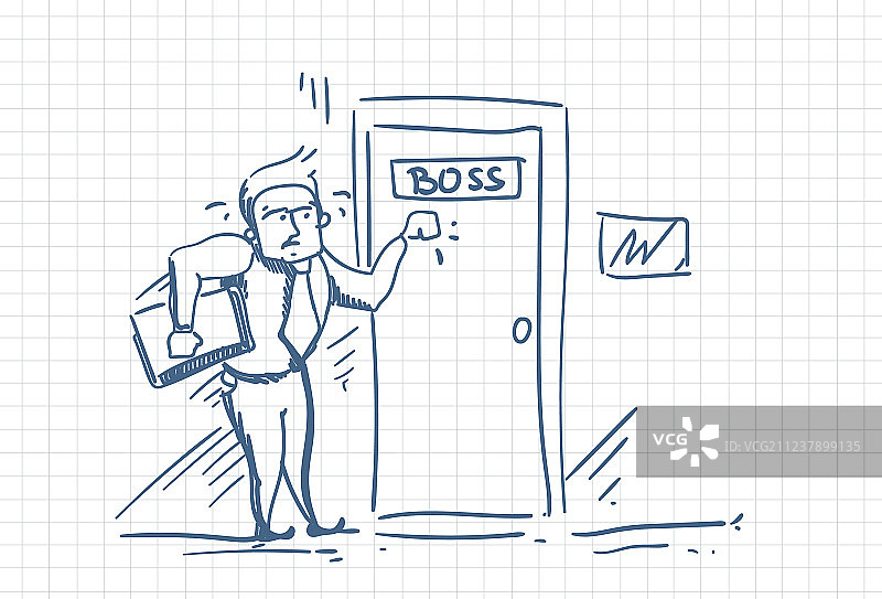 害怕的商人敲老板的门图片素材