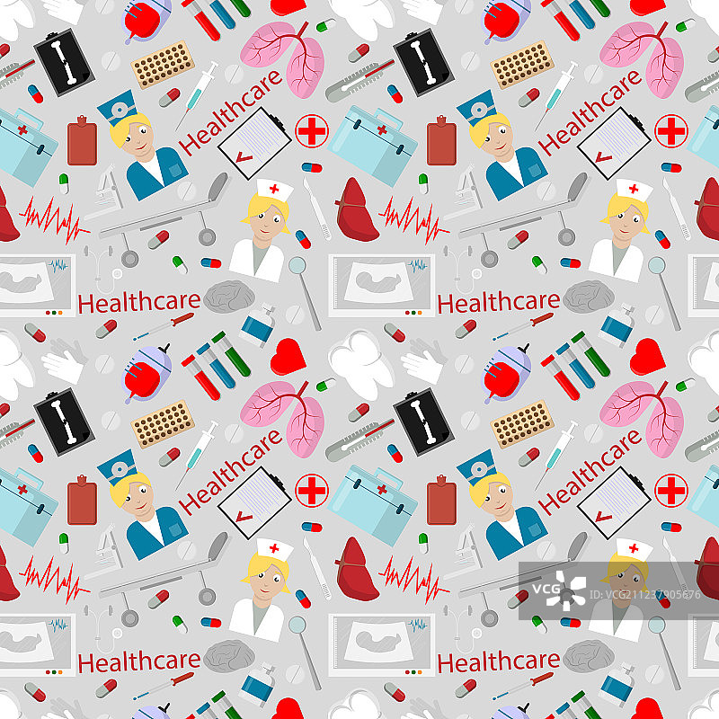 扁平风格医疗保健主题元素套装图片素材