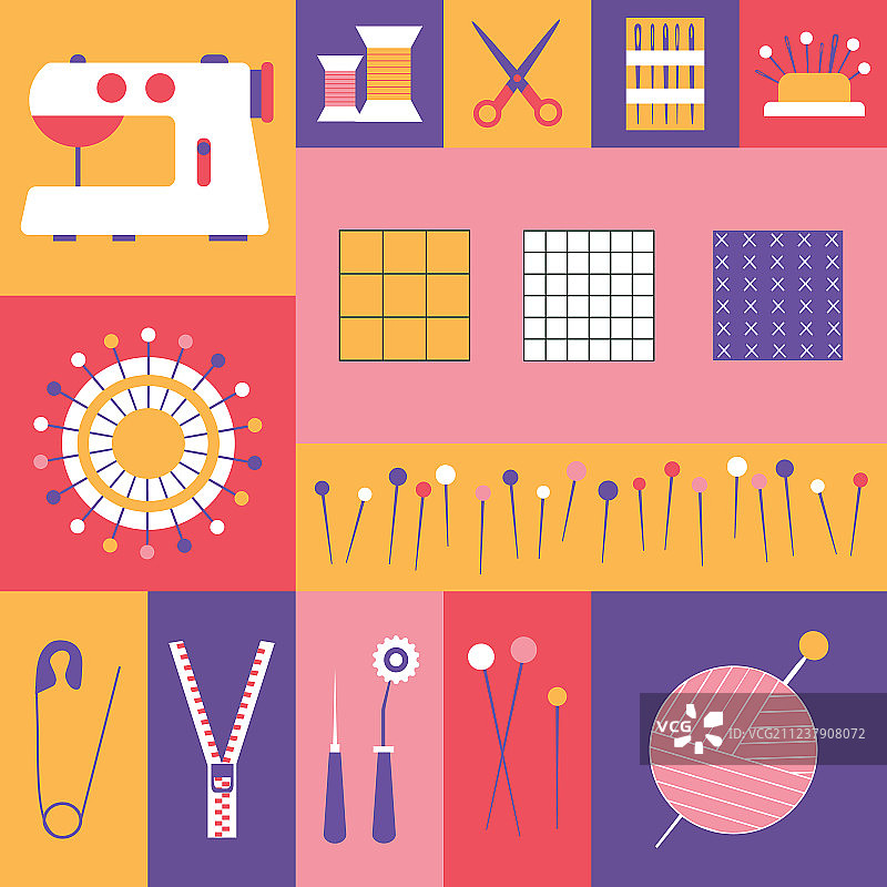 缝纫工具和缝纫针线图标图片素材