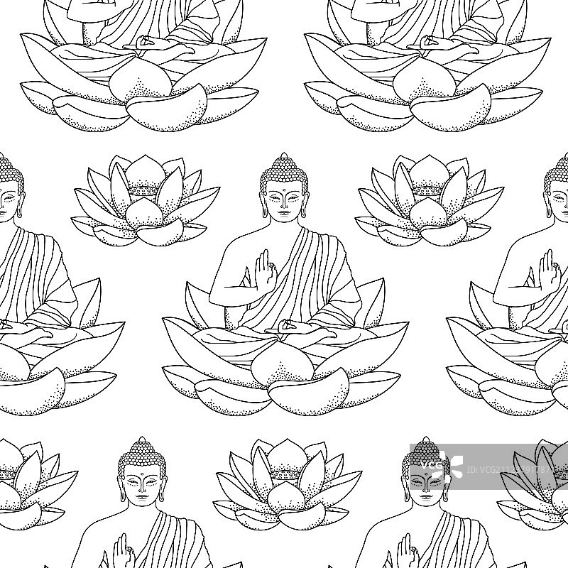 莲花座佛像无缝图案图片素材