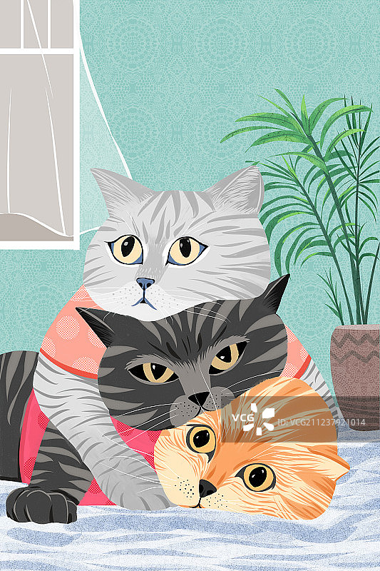 趴在一起的三只喵星人图片素材