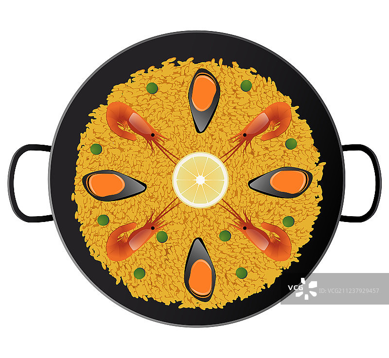 典型的西班牙海鲜饭，配虾和贻贝图片素材