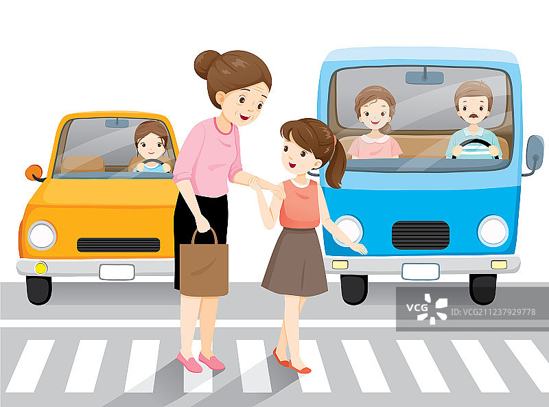 年轻女孩搀扶老人过马路图片素材