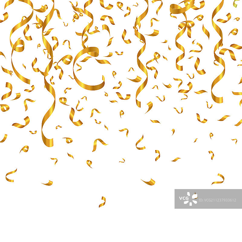 金色闪光五彩纸屑和蛇形彩带图片素材