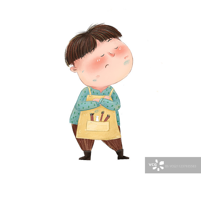 儿童插画风格生气的胖胖小男孩图片素材