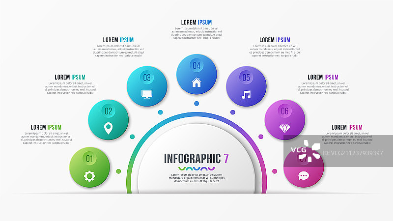 带有7个选项的圆形图表模板图片素材