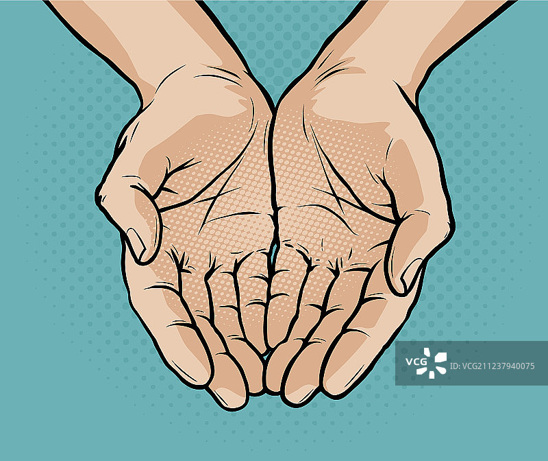 捧着双手的波普艺术复古漫画图片素材