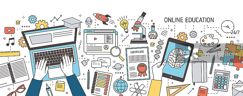 手部打字彩色横幅图片素材