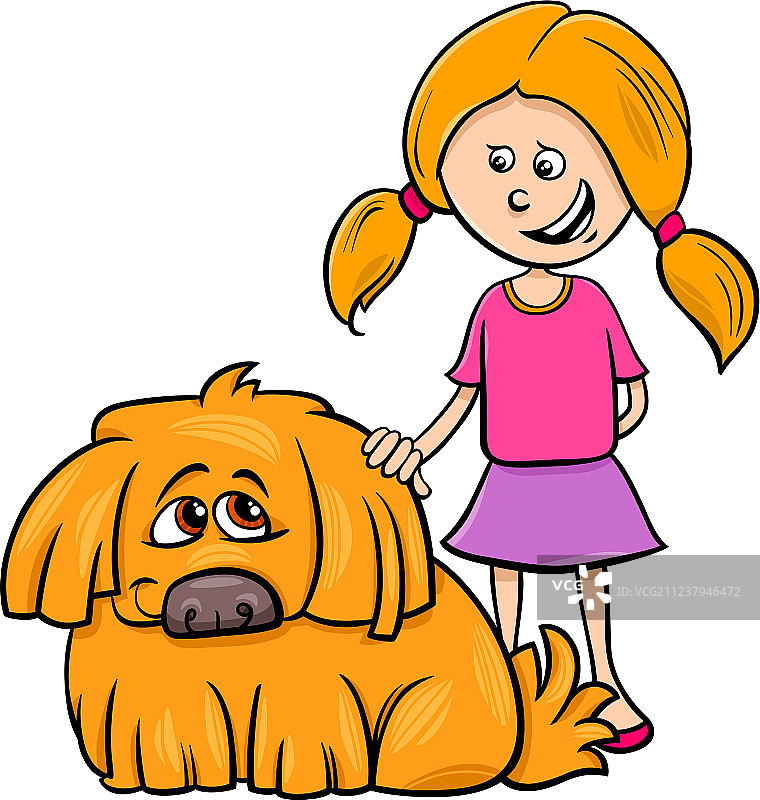 卡通毛发狗女孩图片素材