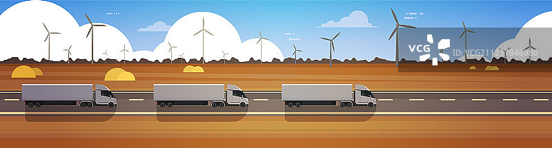 行驶在公路上的半挂卡车车队图片素材