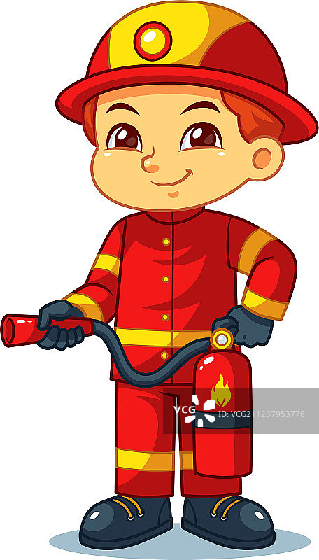 小消防员准备喷水灭火图片素材