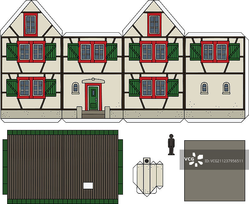 老式半木结构房屋的纸模型图片素材