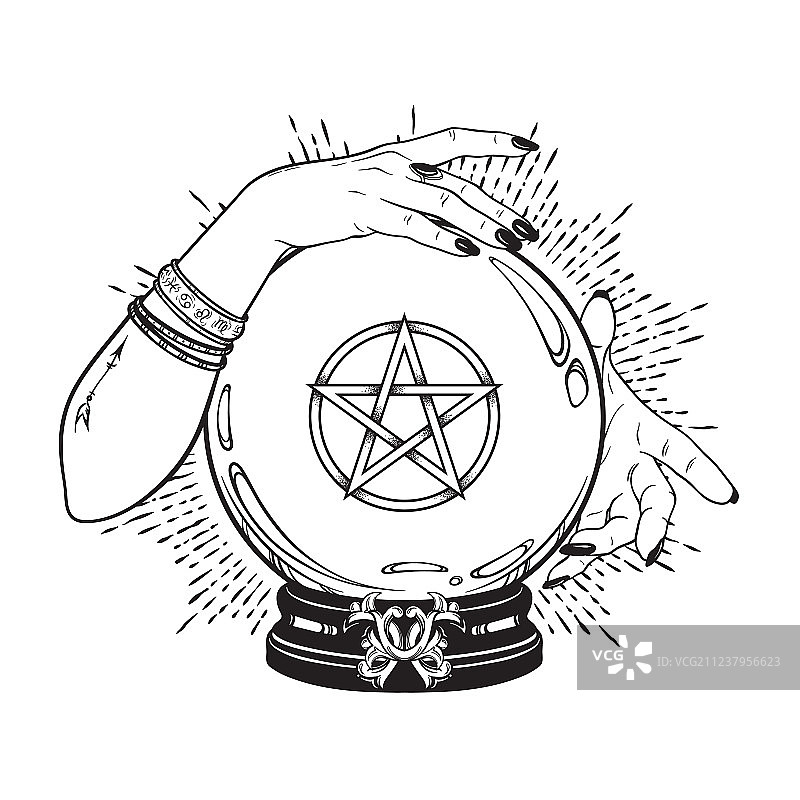 手绘五角星魔法水晶球图片素材