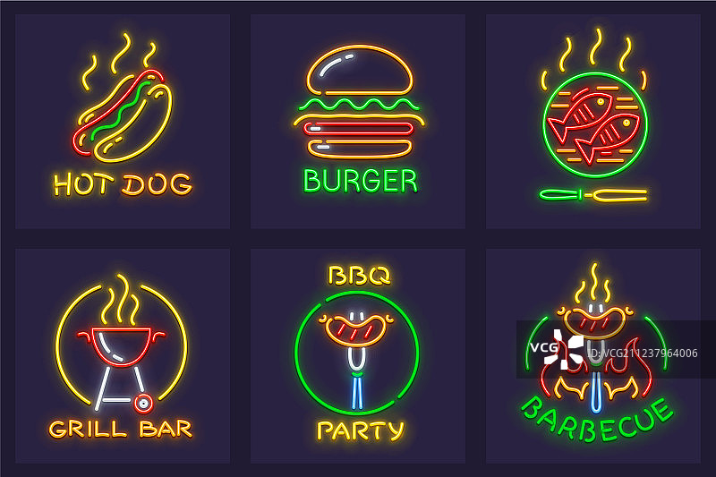 烧烤霓虹灯图标合集图片素材